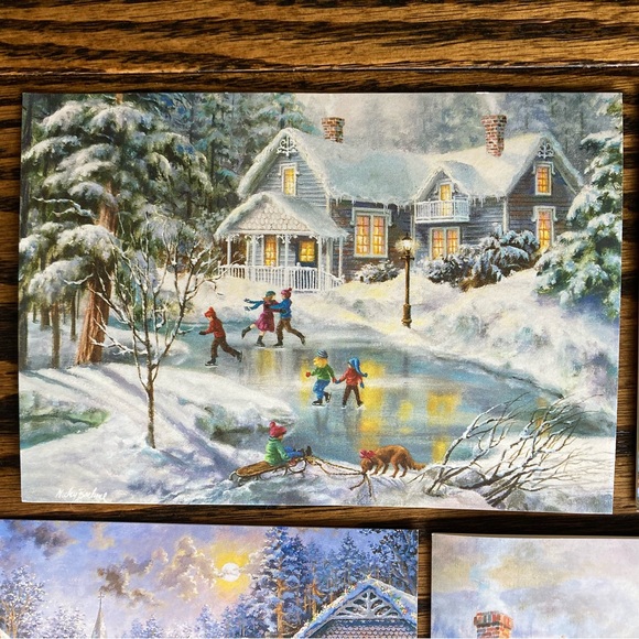 Lot of 5 Nicky Boehme Art Winter Town Cottage Unused Christmas Cards Envelopes - Picture 3 of 16